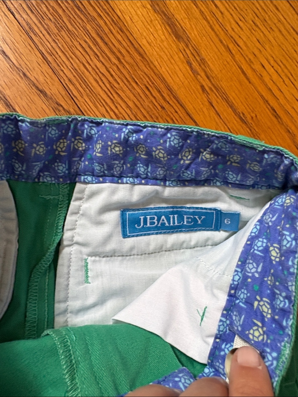 J. Bailey Green Shorts with Blue Floral Waistband